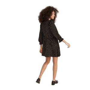 Madewell “Lucie”  V-Neck Smocked Mini Dress in Oval Dot Black & Gold Size Medium